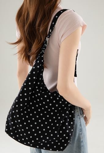 Polka Dot Shoulder Bag for Women Bow Tie Canvas Hobo Handbags Purse Large Satchel for Travel Work4