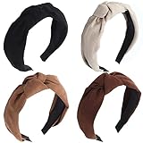 Lvyeer 4 Pack Knotted Headbands for Women Suede Headbands Fashion Knot Headbands Non Slip Hairband W