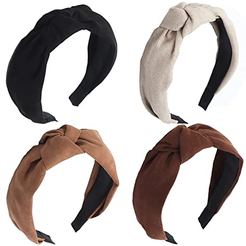 Lvyeer 4 Pack Knotted Headbands For Women Suede Headbands Fashion Knot Headbands Non Slip Hairband Workout Yoga For Women And Girls (4 Pack-A) #TOP13