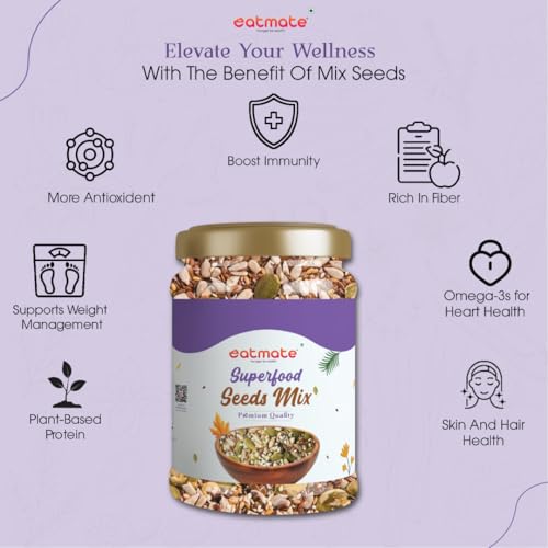 Image of Eatmate Superfood Premium Seed Mix 1 Kg | Protein-Rich Healthy Snack | Pumpkin, Sunflower, Flax, Chia, Sesame & Watermelon Seeds | Fiber-Rich Ready to Eat