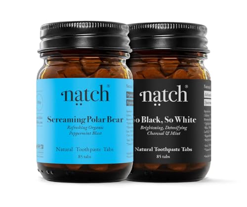Natch Day & Night Zahnpasta Tabletten 2er Set mit Hydroxylapatit & Aktivkohle Screaming Polar Bear & So Black So White Fluoridfrei Vegan & Plastikfrei je 85 Tabs