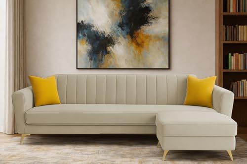 Image of Casaliving Murdock 4 Seater Convertible Sofa Set for Living Room, 3 Seater & Ottoman Modular Sectional Couch for Small Space (Cream Colour) Fabric