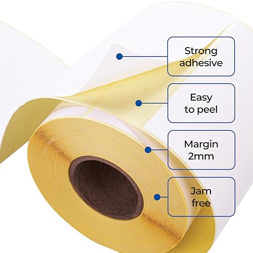 MD Labels Weiße Thermoetiketten auf Rolle 70 × 40 mm – 1.000 Stück, permanent haftend, für Barcode, Versand & Lager, selbstklebende Etiketten für Thermodrucker