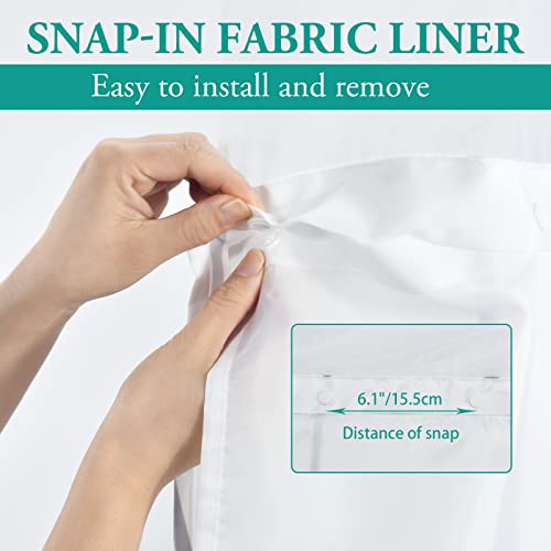 Lxbni No Hook Grey White Striped Shower Curtain With Snap In Fabric Liner Set - Hotel Shower Curtain And Liner Set With See Through Mesh Top Window,Machine Washable, 71X74 Inch #TOP4