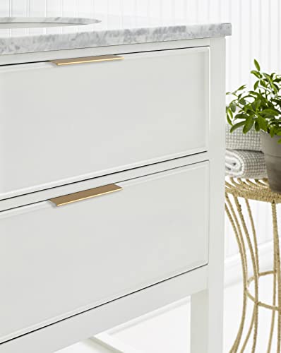 Image of Amerock | Cabinet Edge Pull |Champagne Bronze | 3-3 /4 in (96 mm) Center-to-Center Drawer Pull | Kitchen and Bath Hardware | Furniture Hardware