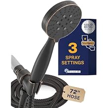 HammerHead Showers Solid METAL 3-Spray Handheld Shower Head with Long Hose and Holder OIL RUBBED BRONZE - WIDE MASSAGE and MIST Sprays - 1.8 GPM Low Flow Handheld Showerhead -Water Saving Shower Head