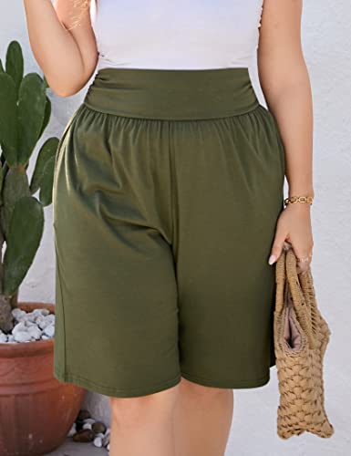 Kojooin Women's Plus Size High Waist Wide Leg Shorts Casual Palazzo Pants Sweat Shorts Bermuda Shorts With Pockets (Army Green,1Xl) #TOP4