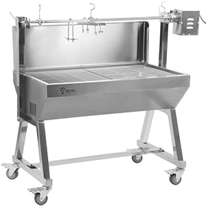 BBQ-Toro Mobiler Edelstahl Spanferkelgrill | Bis zu 60 kg | Rotisserie Grill Mit Motor, Spießbratengrill | Spießgrill für Schwein und Lamm, Schweinegrill mit Rollen, Elektrischer Grillspieß