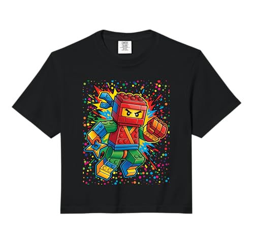 4th Birthday Boy Ninja Brick Block Master Builder 4 Year Kid Comfort Colors Crop Top