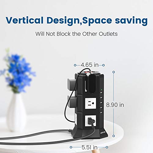 Surge Protector Power Strip Tower Jackyled 12 Ac Outlets 3000W 15A And 5 Usb Slots 8A Desktop Smart Charging Station Multiple Protection With Heavy Duty 6.5Ft 14 Awg Extension Cord For Home #TOP2