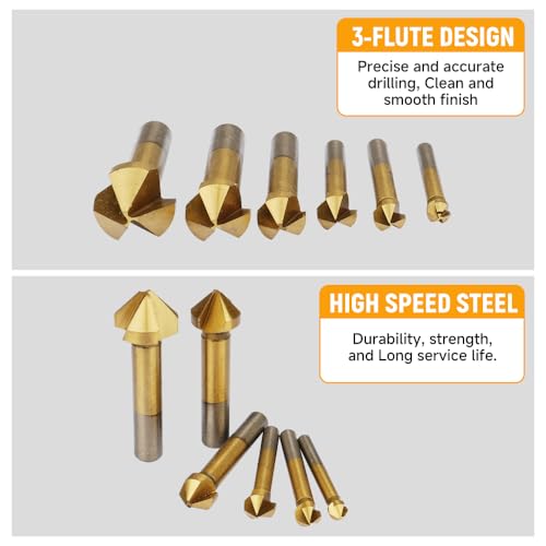 Hoteche 6-Piece Set Countersink Set HSS Titanium Coated with 3 Cutting Blades for Metal and Wood with Diameters 6.3 mm - Image 3