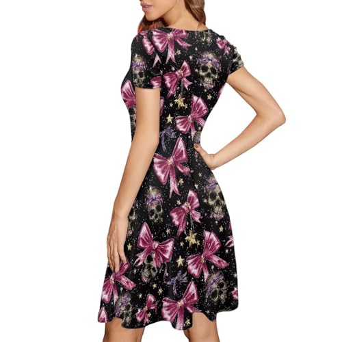 Image of HUGS IDEA Womens Puffy Swing Midi Dress Round Neck Short Sleeve Party A-Line Dresses