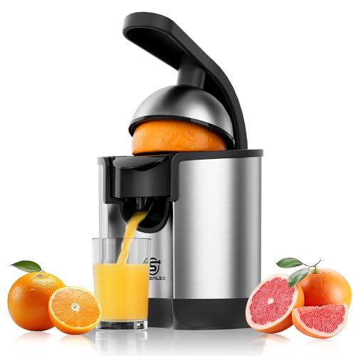 SUPERLEX Electric Citrus Juicer Orange Lemon Juicer Stainless Steel Juice Press with Removable Pulp Filter Efficient Extraction Compact Orange Squeezer for Orange Lemon Grapefruit Citrus Fruits
