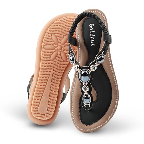 Sandals for Women Dressy Rhinestone Bling Sandals Women's flat Comfortable Beach Flip Flops