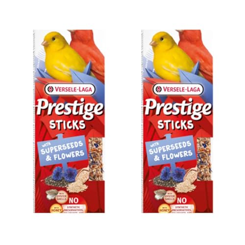 Versele-Laga Prestige Sticks Canarias Supersiembras y Flores | Paquete Doble | 2 x 60 g | Snack para Canarios | Sin conservantes sintéticos, colorantes ni sabores
