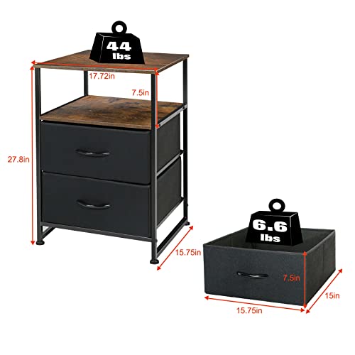 Gdgyofn Nightstands Set Of 2,Bedside Table Stand W/Fabric Drawer Dresser For Bedroom,Night Stand For Bedroom,End Table W/Open Shelf Storage For Dorm,Entryway,Rustic Brown/Black #TOP2