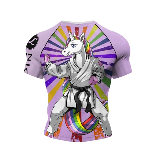 MECH-ENG Mens Graphic Compression Shirts Short Sleeve Quick Dry Athletic Workout Gym Undershirt Running Base Layer Top (Taekwondo Unicorn Small)