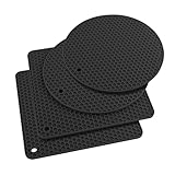 Extra Thick Silicone Trivet Mat Heat Resistant Multi-purpose None slip Table Place Mats for Hot Pots Holder,Pads,Pans,Dishes,Spoon rest,Coasters for Kitchen Cooking & Dining(4Pack,23cm,Black)
