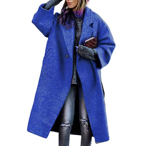 Women's Trench Coat Trendy Lapel Long Jacket Overcoat Woolen Outwear Solid Color Windbreaker