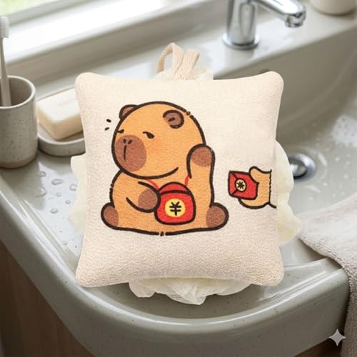 Image of Luxe Home International Bath Sponge For Kids And Adult Microfibre Soft Shower Loofah Bear Pattern Gentle Skin Exfoliating Body Scrubber For Toddler Beige 10x11cm Pack Of 1