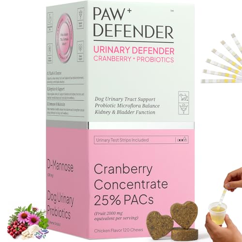 Dog UTI Treatment Cranberry Supplement for Dogs Urinary Tract & Bladder Incontinence Support with Natural Cranberry Extract & D-Mannose & UT Probiotics Includes 10 Urine Test Strips 120 Chews