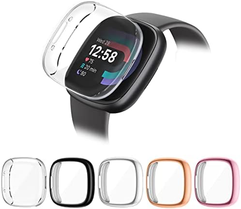 HAPAW 5-Pack Compatible With Fitbit Sense 2/Versa 4 Screen Protector, TPU Plated Full Coverage Screen Bumper Cover Case Screen Protector Compatible With Fitbit Versa 4/Sense 2