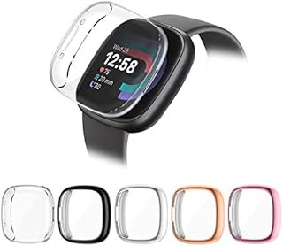 HAPAW 5-Pack Compatible With Fitbit Sense 2/Versa 4 Screen Protector, TPU Plated Full Coverage Screen Bumper Cover Case Screen Protector Compatible With Fitbit Versa 4/Sense 2