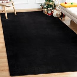 Andecor Shag Living Room Area Rug, 6x9 Black Washable Fuzzy Bedroom Rugs, Soft Fluffy Indoor Carpets for Dorm Boys Girls Kids Room Nursery Home Decorations