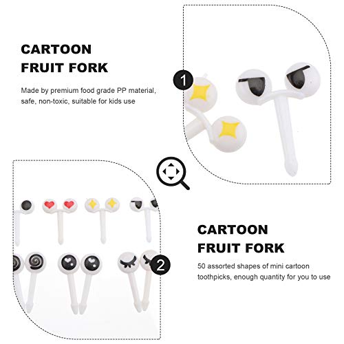 50 pack sortidas de olhos de desenho animado, garfo de frutas, comida, sobremesa, frutas, colher, pa