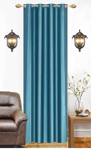 Image of Woah Modern Solid Long Crush Curtain Door CCurtain Polyester Weaved Parda Modern Parde for Living Room Bedroom Home Office Screens Eyelet Ring L Blue 7Feet(Pack of 1)