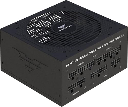 PREYON Zasilacz Komputerowy PC PSU 750W Bronze ATX Gaming Power Supply 12V PCI-e 2.5 Modularny Cicha Praca Wentylator 120 mm Japońskie Komponenty Stabilny Kompaktowy Nowoczesny – Eagle Power Czarny