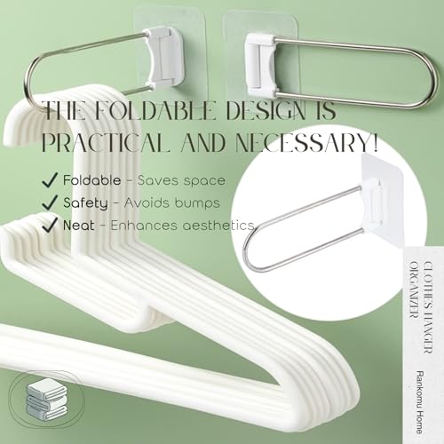 Rankomu Kleiderbügel Organizer, Haushalt Edelstahl U-Form No-Drill Rack Wand Kleiderbügel Aufbewahrung, Platzsparende Schrankorganisation, Für Badezimmer Balkon (Weiß)