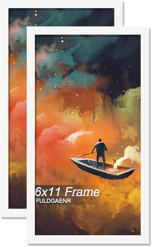 6x11 Picture Frame Set of 2, White Frames for 6 x 11 Inch Photo Poster