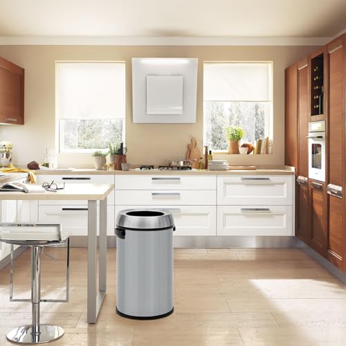 Image of 17 Gallon /65 Liter Round Open Top Trash Can, Commercial Grade Heavy Gauge Trash Bin, Stainless Steel Garbage Can, Perfect for Kitchen, Office, School, Restaurant, Silver