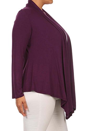 Women's Plus Solid Long Sleeve Draped Neck Open Front Cardigan. Made In Usa (2X, Purple) #TOP2