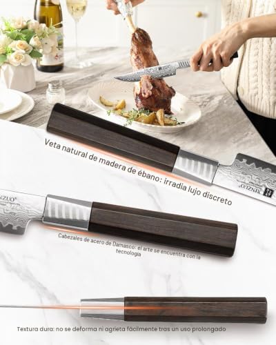 Miniatura 3 de Xinzuo Juego De 2 Cubiertos Para Bistec En 67 Capas De Acero De Damasco-Juego De Cuchillos Para Carne Y Tenedor-Premium Acero De Damasco Cuchillo De Mesa-Mango De Madera De Ébano-Con Caja De Regalo
