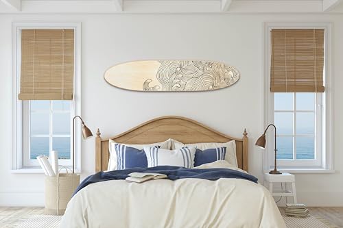 Creative Co-Op Coastal Decorative Surfboard Wall Décor, Wave Design Overlaid On Natural Wood, Hangs Vertical or Horizontal - Image 10
