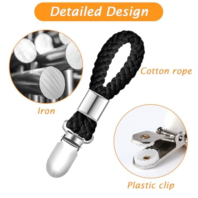 6Pcs Hanging Towel Clips, Metal Clamping Towel Cinch Clip, Bath Hand Tea Dish Towels Holder, Portable with Braided Cotton Loop, Suitable for Bathroom Kitchen, 4.5 ¡Á 0.9 Inches, Black