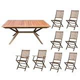 Materiali di prima qualità milani home - Set Tavolo Giardino Allungabile Rettangolare 150/200x90 Con 6 Sedie E 2 Poltrone In Legno Di Acacia Massiccio Per Esterno - Marrone