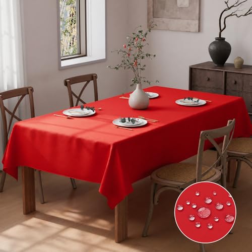 Flgef Red Table Cloth 200x140cm Wipe Clean Rectangular Table Cloths Water Resistant Washable Fabric Tablecloths Dining Table Cover for Outdoor Garden Wedding Parties