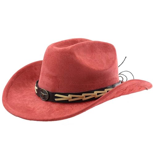 Image of Western Cowboy Hat for Women Men with Band Wide Brim Suede Cowboy Cowgirl Hat Western Style Hat