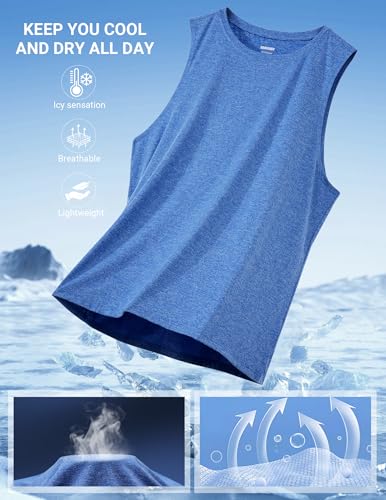COOFANDY Mens Quick Dry Tank Top Sleeveless Gym Muscle Workout Athletic Training Fitness Shirts Blue