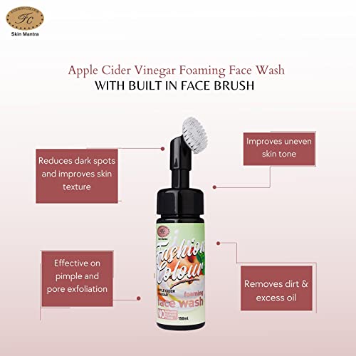 Image of FASHION COLOUR Apple Cider Vinegar Foaming Facewash | Face Wash with Brush for Deep Cleansing | Made With Natural Ingredients | Foaming Face Wash For Women And Men | All Skin Types | 150ml