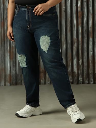 Image of High Star Women Cotton Washed Mom Fit Casual High-Rise Jeans