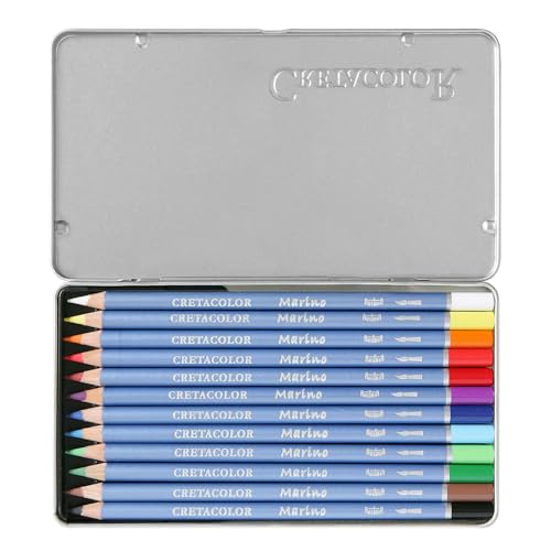 Image of Brustro Artists 25% Cotton Wiro Bound Watercolour Pad (300 GSM,A5,Cold Pressed,12 Sheets) with Cretacolor Marino Aquarelle Watercolor Pencil (Set of 12)|Ideal for Drawing,Painting,Dry and Wet