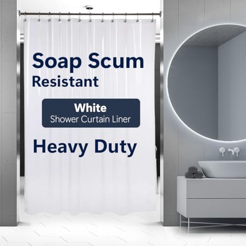 Epica Shower Curtain – Strongest Heavy-Duty Clear Vinyl 72x72 Shower Curtain Liner – Stain & Soap Scum Resistant with Rust-Proof Metal Grommets (White)