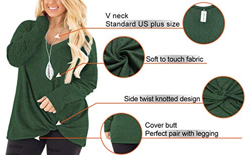 Image of DOLNINE Womens Plus Size Knotted Tops Long Sleeve Tee Shirts Loose Casual Blouse