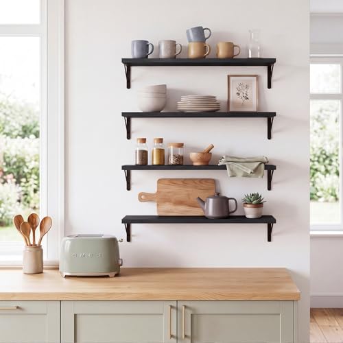 Image of YGEOMER Floating Shelves for Wall, 23in Black Wall Shelves for Living Room, Bathroom, Bedroom, Kitchen, Home Decor (Set of 4)