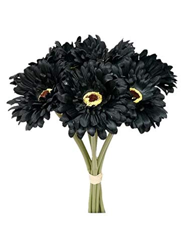 13'' Silk Artificial Gerbera Daisy Flower Bunch (W/ 7stems, 7 Flower Heads) Home/Wedding (Black)