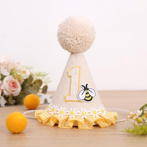 BASCT Bee 1st Birthday Hat for Girls - Happy Bee Day First Birthday Decorations, First Bee Day Party Hat, Cake Smash Props by BASCT - Used condition - Image 9